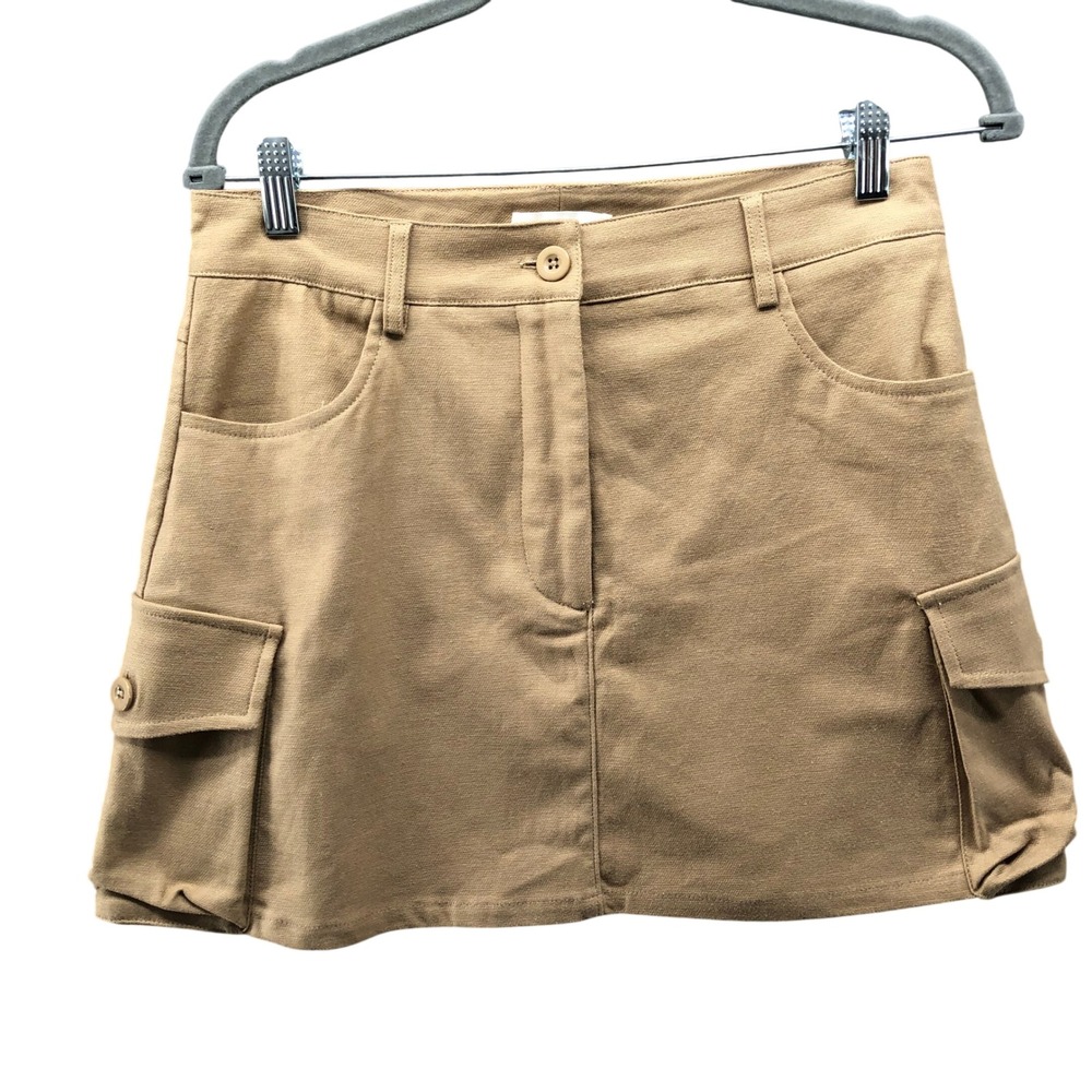 All Row Cargo Mini Skirt Womens M Tan Utility Khaki Stretch